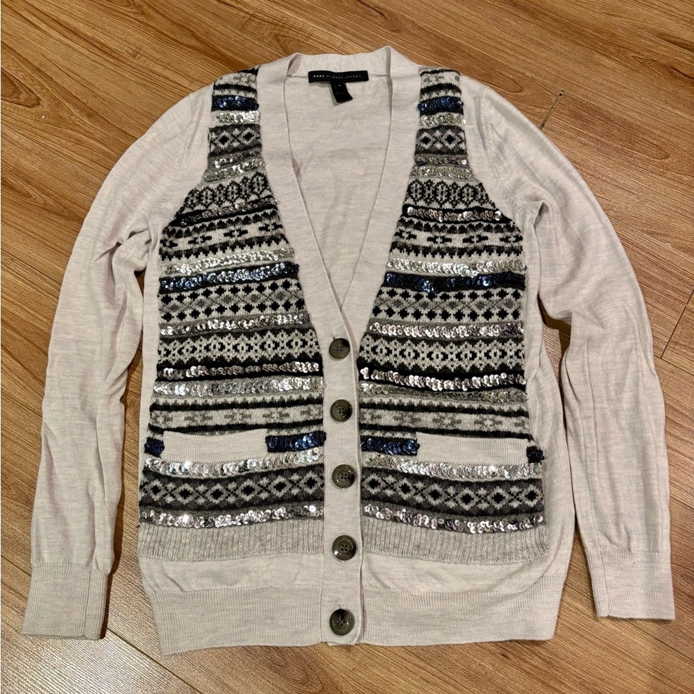 Marc By Marc Jacobs Beige and Black Patterned Cardigan